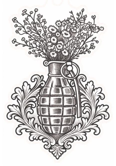 Grenade fleurie, vue du dessin numérisé