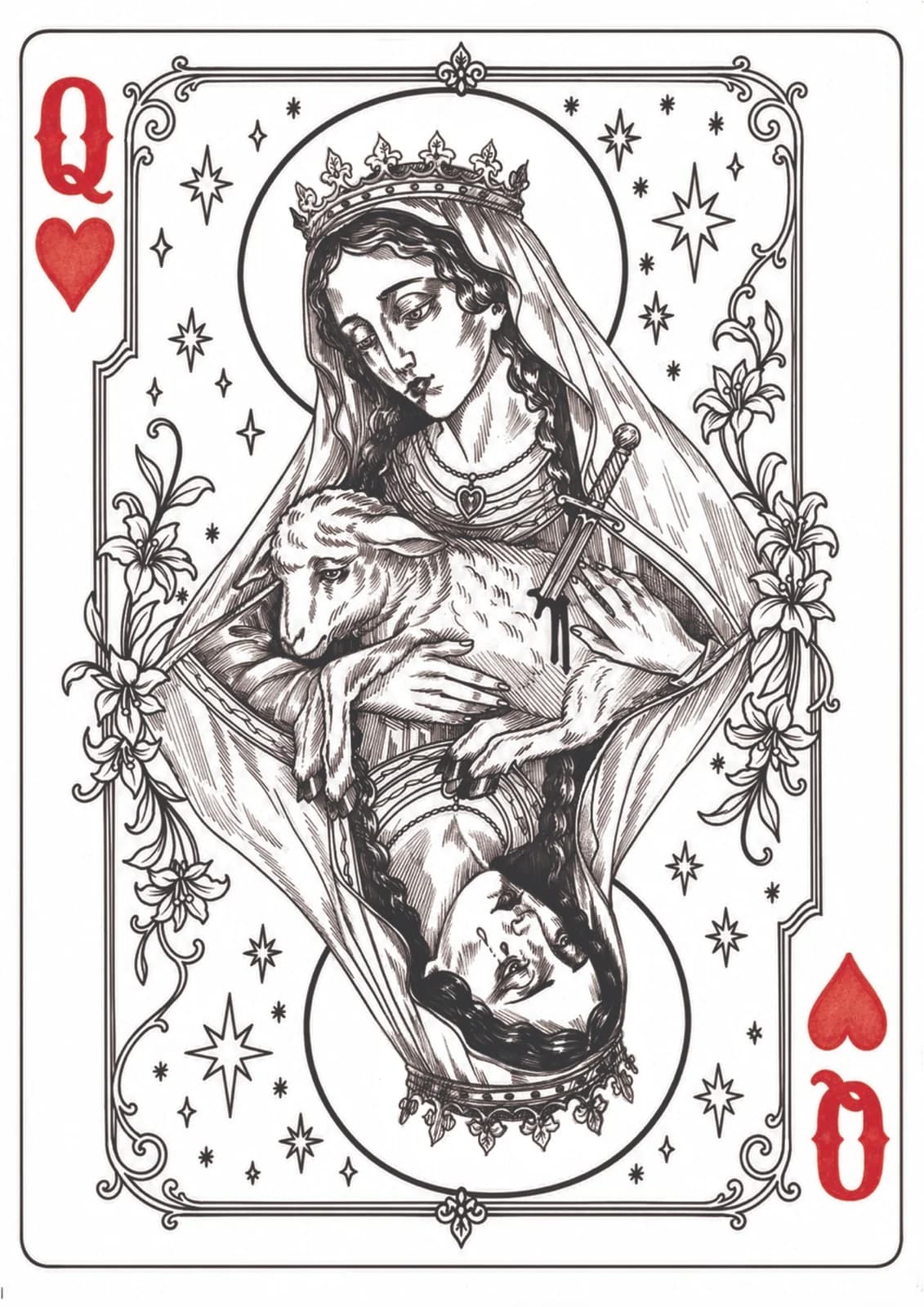 Reine de cœur, vue du dessin numérisé
