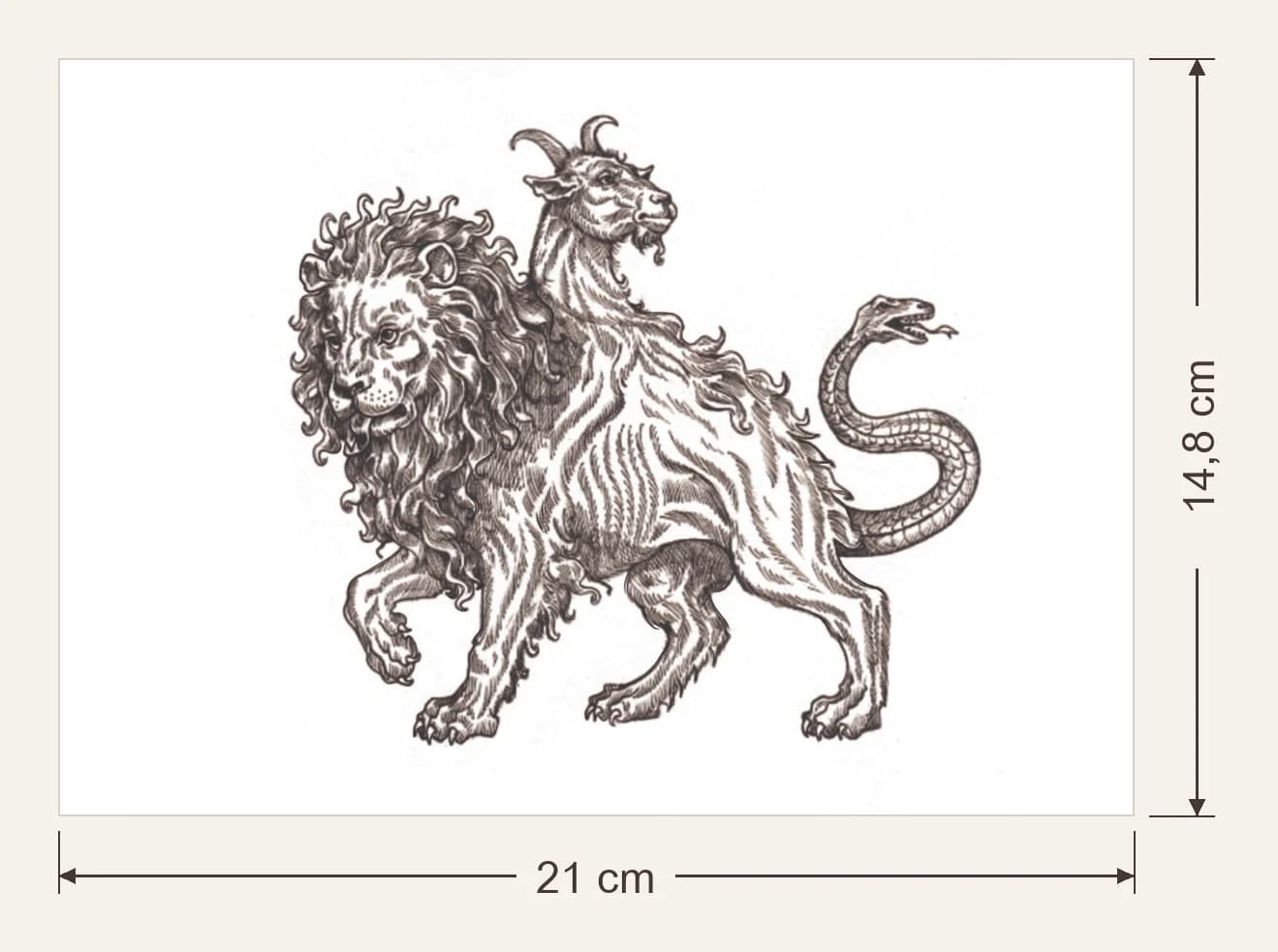 Chimère, dimensions du support : 21 × 14,8 cm, flèches de largeur et de hauteur