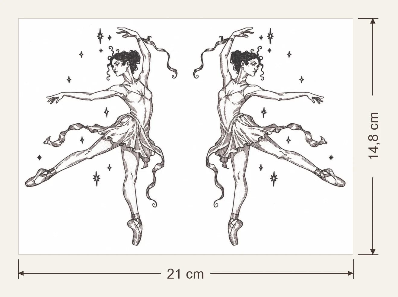 Danseuses, dimensions du support : 21 × 14,8 cm, flèches de largeur et de hauteur