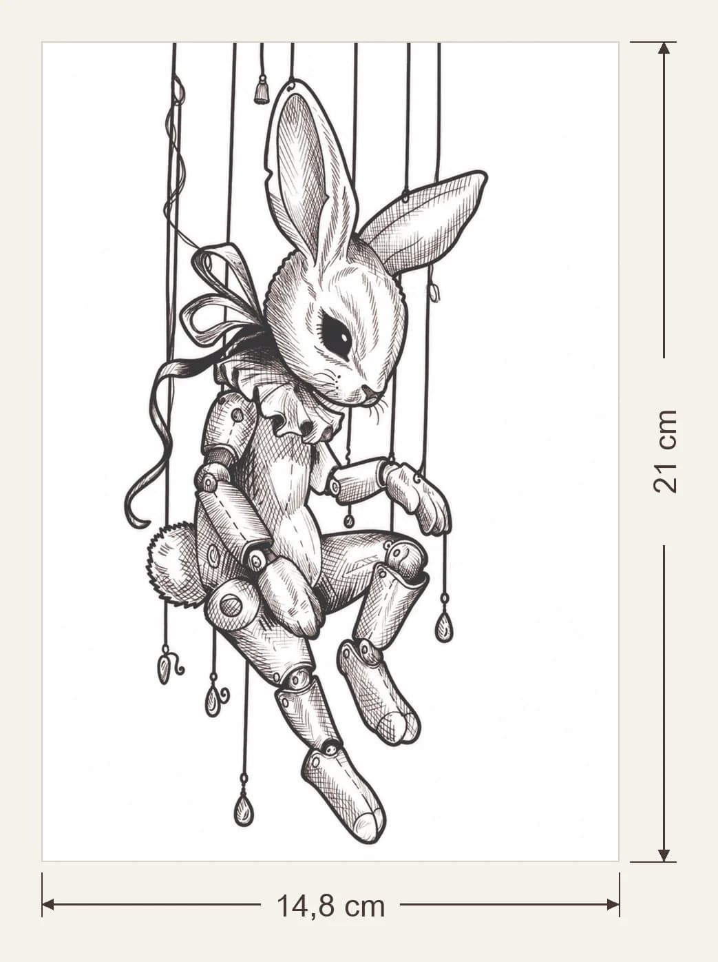Lapin, dimensions du support : 14,8 × 21 cm, flèches de largeur et de hauteur
