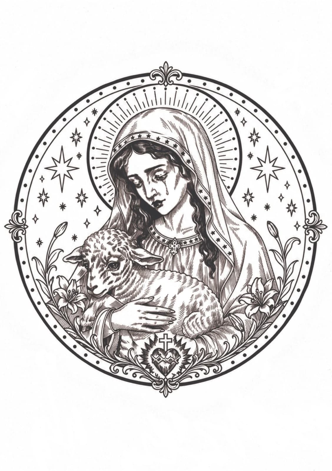 Madone à l’agneau, vue du dessin numérisé