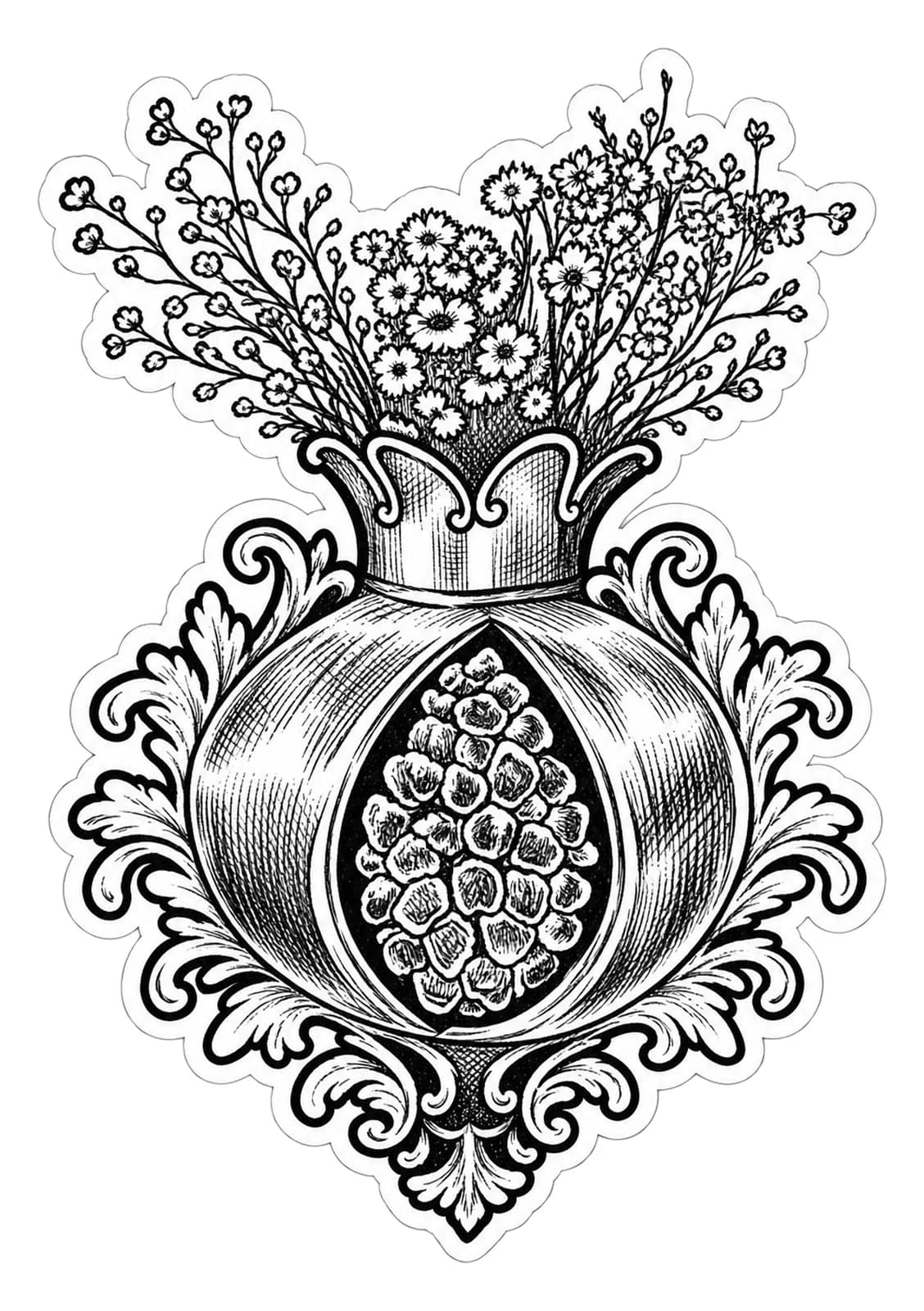 Grenade, fruit défendu, vue du dessin numérisé