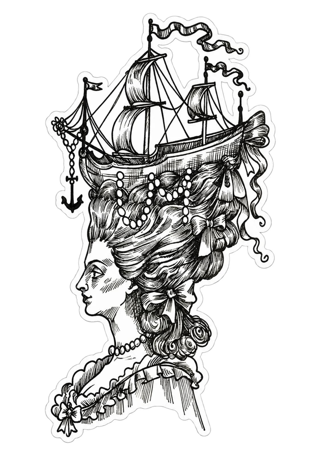 Marie-Antoinette au bateau, vue du dessin numérisé