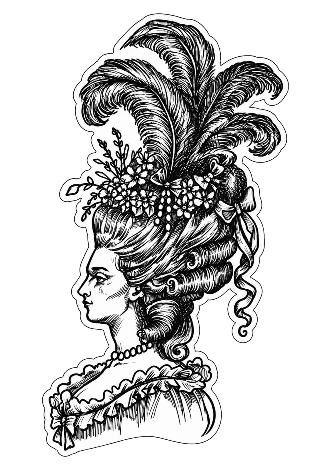 Marie-Antoinette aux plumes, vue du dessin numérisé